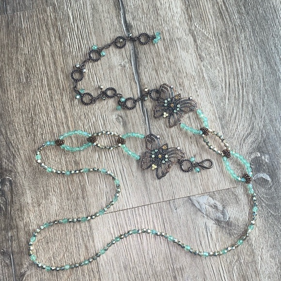 Source Unknown Accessories - 🪲 Vintage Beaded Butterfly Metal Chain Belt 🪲